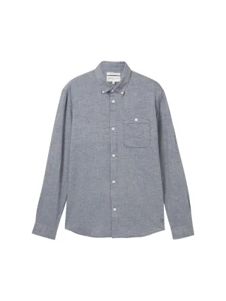 Denim Tom Tailor - Basic Hemd mit Brusttasche navy melange - Gr. - S