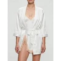 Elegant Love Morgenmantel Negligé-Set–Damen-Loungewear & Nachtwäsche-Set aus Satin, 3-tlg. Schlafkleid, V-Ausschnitt, rückenfrei, Lingerie für Damen, Gürtel, Langärmelige Robe mit Unterkleid, mit seitlich geschlitztes
