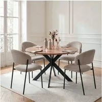 Jiexi Essgruppe Runder Esstisch 110cm MDF Set mit 4 Cord Stühlen Kreuzgestell