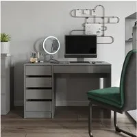 Vicco Schreibtisch Sherry, Grau Hochglanz, 55 x 120 cm mit Schubladen (1-St)