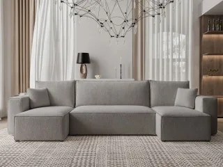 Wohnlandschaft Sofa mit Schlaffunktion ADARA in Stoff Centaur Grau