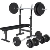 GORILLA SPORTS Hantelbank Hantelbank mit Langhantelset, (19-tlg)