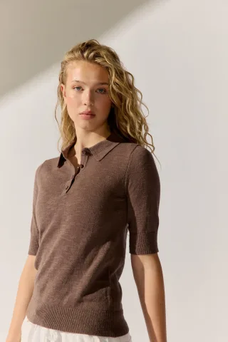 THE FASHION PEOPLE - Linen Polo Shirt knitted dark mocha - Gr. - L