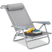 relaxdays Gartenliege Klappbarer Liegestuhl mit Nackenkissen, grau