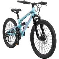 Bikestar Mountainbike 24 Zoll Aluminium Kinderfahrrad, 8 - 13 Jahre, Mädchen, Jungen, 21 Gang Shimano Tourney RD-TY300 Schaltwerk, Kettenschaltung, Scheibenbremsen, Rahmen 33 cm, Vollgefedert