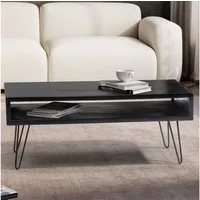 FINEBUY Couchtisch FB104274 Massivholz schwarz 100cm rechteckig Wohnzimmertisch Ablage (100x50x40 cm, Sofatisch Mango Massivholz Schwarz), Wohnzimmertisch Kaffeetisch mit Metall-Gestell