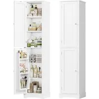 Homfa Hochschrank Badezimmerschrank Badschrank Küchenschrank mit 2 Türen und Türfächer, 40x30x180cm, Weiß