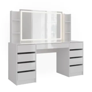 Vicco Schminktisch, Weiß, Weiß Hochglanz, Holzwerkstoff, 4 Fächer, 9 Schubladen, Rechteckig, 158.2x76x50.1 cm, Schlafzimmer, Schminktische