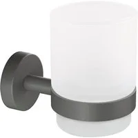 tesa Zahnputzbecher MOON Zahnputzbecherhalter ohne Bohren - 9,6 cm : 7 cm : 10,9 cm, (Packung, MOON Grey), selbstklebender Zahnbürstenhalter - grau
