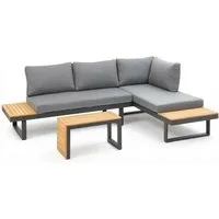 Greemotion Gartenlounge-Set Samara, Loungemöbel Outdoor, Holz/Grau inkl Auflagen & Tisch, (inkl. Auflagen), 3-tlg)