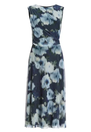 SWING - Midi Kleid aus weichem Mesh mit Ikat Druck navy/multi - Gr. - 36