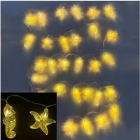 Online-Fuchs LED-Lichterkette mit Timer und 30 Seesternen und Seepferdchen - maritime Dekoration, zum Aufhängen - Deko Badezimmer, Kinderzimmer