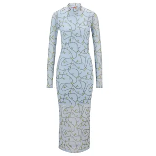 Hugo - "Nasuse 2" Maxikleid für Damen, Netzmaterial (Blau)