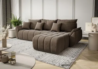 Ecksofa Schlafsofa LOUISE Stoff Monolith Braun Ottomane Rechts