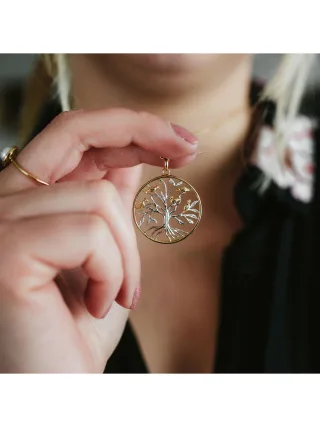 Julie Julsen Anhänger mit Kette 925/- Sterling Silber rhodiniert teils vergoldet Lebensbaum