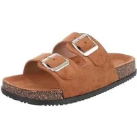 Ital-Design Damen Komfort Sandale mit Schnallen für Freizeit und Alltag Pantolette (91117291) Flach Pantoletten in Camel