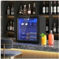 HOMCOM Weinkühlschrank mit 4-16°C, Glastür, LED-Beleuchtung, LED Display, für 12 Standardflaschen á 0,75l,36 Liter Getränkekühlschrank Klein
