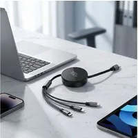 shop'n smile ideoon 3in1 Roll-Ladekabel: 100W Power für Android & iPhone Lightningkabel, USB-C, 1m ausziehbar, extrem robust & ohne Kabelsalat - USB-C