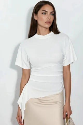 Übergroße Crew-Neck Drapiertes Blusenshirt