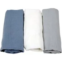 BabyLux Spannbettlaken Musselin Set – 3er Pack 40x80 cm für Kinderwagen Stubenwagen Babybett, Gummizug: ja, z15 Blau-Weiß-Grau