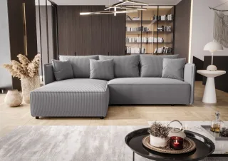Ecksofa Schlafsofa EVORA Stoff Poso Blaugrau Ottomane Links
