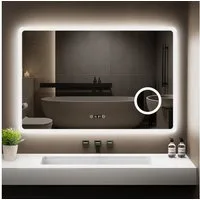 GIMBELEN Badspiegel mit LED-Beleuchtung, Badezimmerspiegel 100x60 cm, dimmbar (1-St), 3-facher Vergrößerung, Anti-Beschlag, Speicherfunktion, IP44