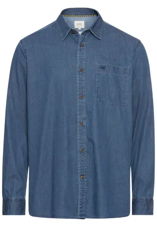 camel active - Langarm Hemd in Denim-Optik night blue - Gr. - L