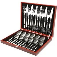 JEOBEST Besteck-Set Edelstahl Besteckset, Besteck Set 6 Personen,Hochglanzpoliert,Gift Box, 6 Personen, Essbesteck Set 24 teilig, Besteckset mit Messer Gabel Löffel