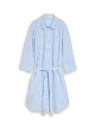 Tom Tailor - Blusenkleid mit Leinenanteil fjord blue irregular stripe - Gr. - 38