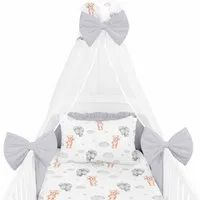 Amilian Babybettwäsche Set 7-teilig - Bettwäsche 100x135 - Kissenbezug 40x60 - mit Himmel, Chiffonhimmel, 7 teilig, Komplett-Set für Babybett, Gitterbett - Kinderbettwäsche