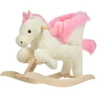 HOMCOM Schaukeltier mit Tiergeräusche Spielzeug für 18-36 Monate Plüsch Weiß+Rosa, (1 tlg), 70L x 28B x 57H cm