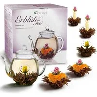 Creano Tee Geschenkset Erblühtee mit Glaskanne, Schwarztee (6 Teerosen/3 Sorten), 1 x 1 St.
