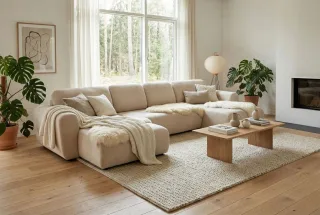 Wohnlandschaft mit Schlaffunktion BRUSK MAX Sofa in Stoff Paros Altweiß