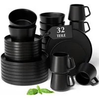 MiaMio Geschirr-Set Luxe Geschirrset 32-tlg Schwarz