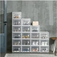 HOMCOM Schuhregal Schuhboxen, Schuh-Organizer mit magnetischen Türen 18-tlg., Schuhaufbewahrung aus Kunststoff