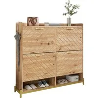 Refined Living Schuhschrank Schuhregal in Holzoptik, mit 4-türiger Schuhschrank, Flurschrank (108,5 cm (L) × 24 cm (B) × 100 cm (H), Schuhschrank schmal Flur, Flurschrank platzsparend, Schuhaufbewahrung modern, Schuhkommode, Schuhaufbewahrung, Aufbew