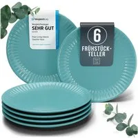 PURE LIVING INTERIOR DESIGN Geschirr-Set Hygge Dessertteller, Frühstückteller, 6er-Set, 20 cm, Grün (6-tlg), 6 Personen, Steingut