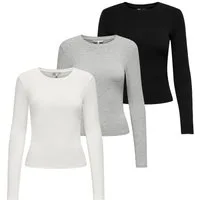 ONLY T-Shirt Damen Longsleeve 3er Pack Baumwolle (Packung, 3er Pack)
