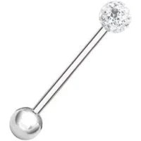 Karisma Brustwarzenpiercing Karisma Edelstahl Zungenpiercing Hantel Mit Kristall Elements Kugel, 5mm und Epoxydharz Schicht- Weiss - 14.0 Millimeter