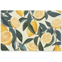 MuchoWow Fußmatte Zitronen - Früchte - Blätter - Gelb - Grün - Beige, Rechteckig, innen Schmutzfangmatte, Tür, Schmutzfänger Flur, Teppich 60x40 cm
