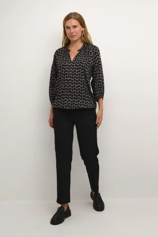 Bluse mit langen Ärmeln Reguläre Passform Mitternacht/ Sand Grafik Punkt dark blue
