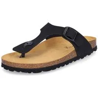 MIDS MIA Damen Pantolette schwarz, Zehentrenner mit Lederfußbett, Schnalle und Korksohle