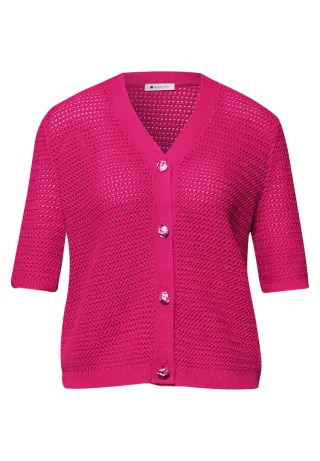 Street One - Kurzarm Cardigan mit V-Neck und Struktur magenta dream - Gr. - 44