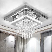 LETGOSPT Deckenleuchte Kristall LED Deckenleuchte Kristalllampe K9 Edelstahl 36W Deckenlampen, LED fest integriert, Kaltweiß, Warmweiß, Moderne Unterputzleuchte,Quadratische Glanz Deckenleuchte,30x30x12cm
