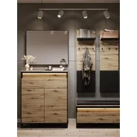 Compleo Garderoben-Set LIMA (Kommode, Schuhschrank, Spiegel, 2x Kleiderbügel), Loft Garderoben-Set