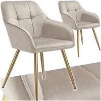 tectake Esszimmerstuhl Polstersessel gepolstert, in Samtoptik, gesteppt, 58 x 62 x 82 cm (Küchenstuhl Marilyn in taupe/gold, 2 St), schlanke, goldene Stahlbeine, bodenschonend, Belastbarkeit 120 kg