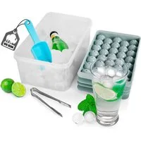 BigDean Eiswürfelform für 66 runde Eiskugeln – Set mit Deckel, Box, Schaufel & Zange, (Set 4-tlg), Maximale Ausbeute, Full-Service-Set, Lebensmittelecht