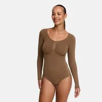 cfab (creamy fabrics) Shaping-Body Bodysuit Sculpting Shapewear Longsleeve mit String-Caramel-2XL (1-tlg)