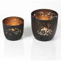 Casa Moro Windlicht Teelichthalter 2er Set schwarz Tisch Deko für Teelichter (einzigartiger Kerzenhalter in Industrial Look)