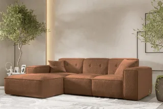 Ecksofa Designersofa CESINA Stoff Ascot Bukla Rostbraun Ottomane Links